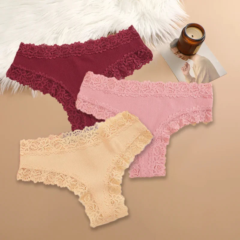 Lot de 3 Culottes en Coton et Dentelle | Confort Quotidien & Élégance Tendance