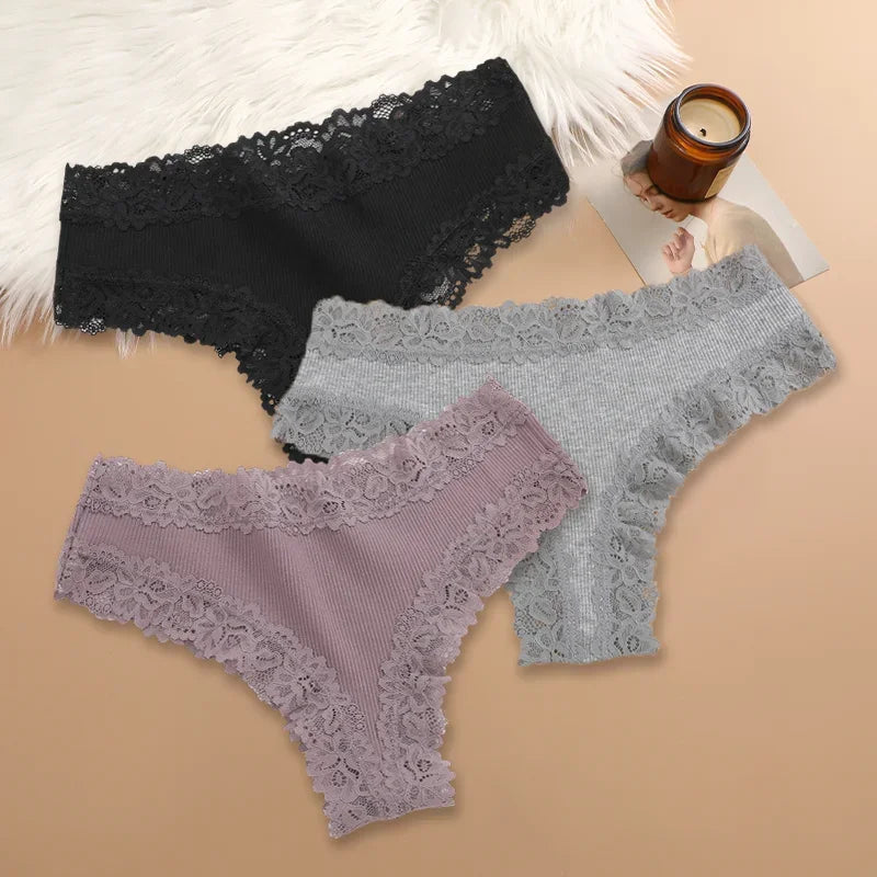 Lot de 3 Culottes en Coton et Dentelle | Confort Quotidien & Élégance Tendance