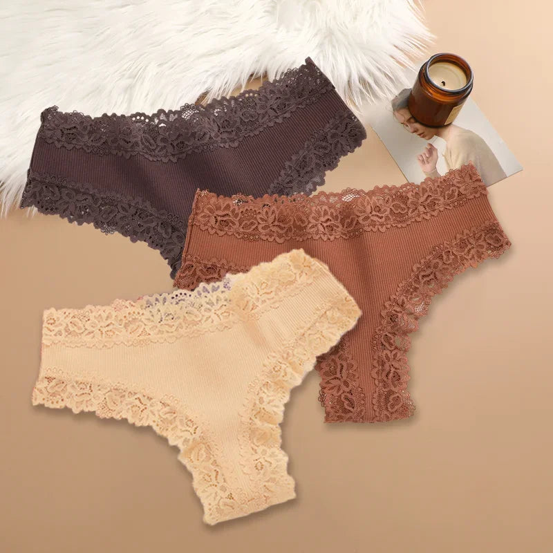 Lot de 3 Culottes en Coton et Dentelle | Confort Quotidien & Élégance Tendance