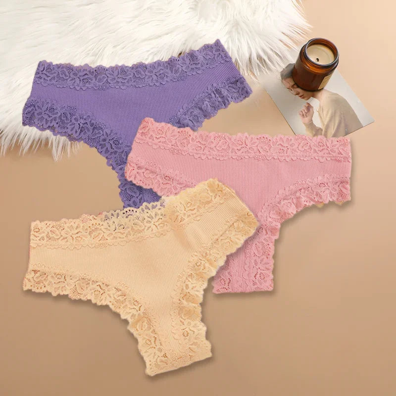 Lot de 3 Culottes en Coton et Dentelle | Confort Quotidien & Élégance Tendance