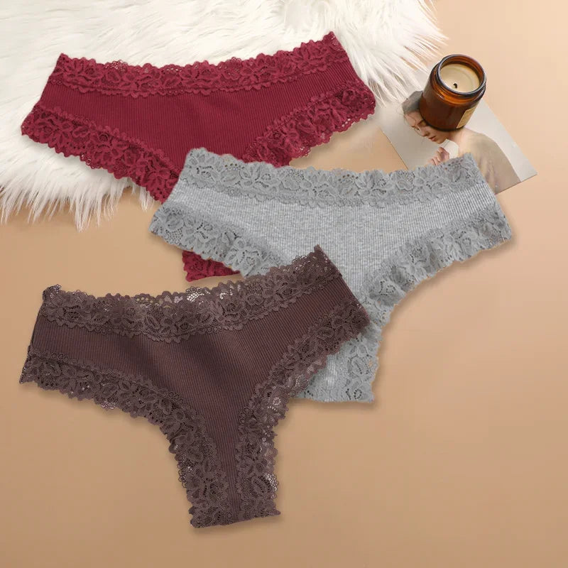 Lot de 3 Culottes en Coton et Dentelle | Confort Quotidien & Élégance Tendance